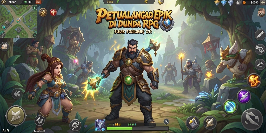 Screenshot gameplay RPG 34R yang menunjukkan pertarungan epik.