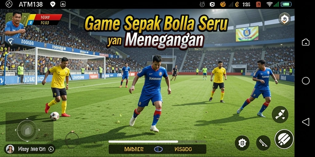 Tangkapan layar gameplay dari ATM138 yang menunjukkan aksi sepak bola seru.