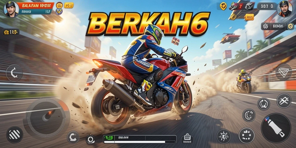 Tampilan gameplay mendebarkan saat balapan motor di trek yang ekstrem.