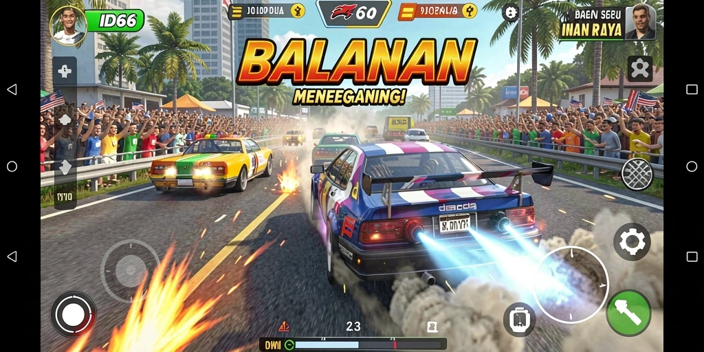 Tampilan gameplay yang mendebarkan dari ID66 saat balapan.