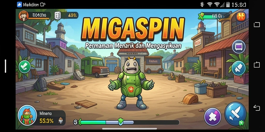 Tampilan gameplay MIGASPIN yang menarik dan dinamis.