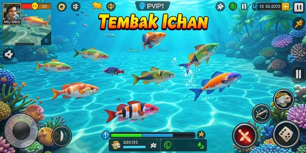 Screenshot RPVIP1 menampilkan aksi seru dalam permainan Tembak Ikan.