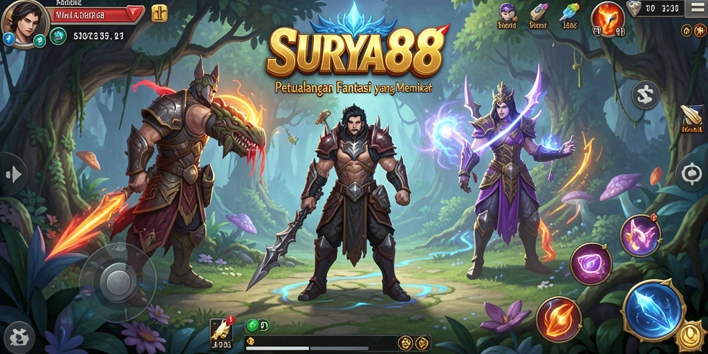 Screenshot gameplay SURYA88 menampilkan aksi pertarungan mendebarkan.